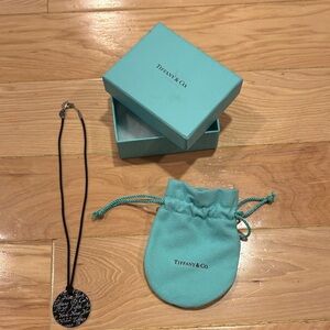 Tiffany & Co. Black Pendant Necklace with Blue Box and Pouch